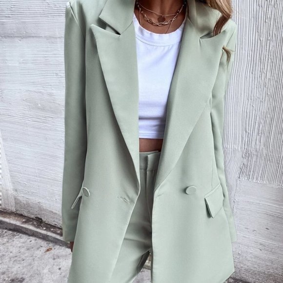 Double Button Classic Blazer GREEN - Picture 3 of 6